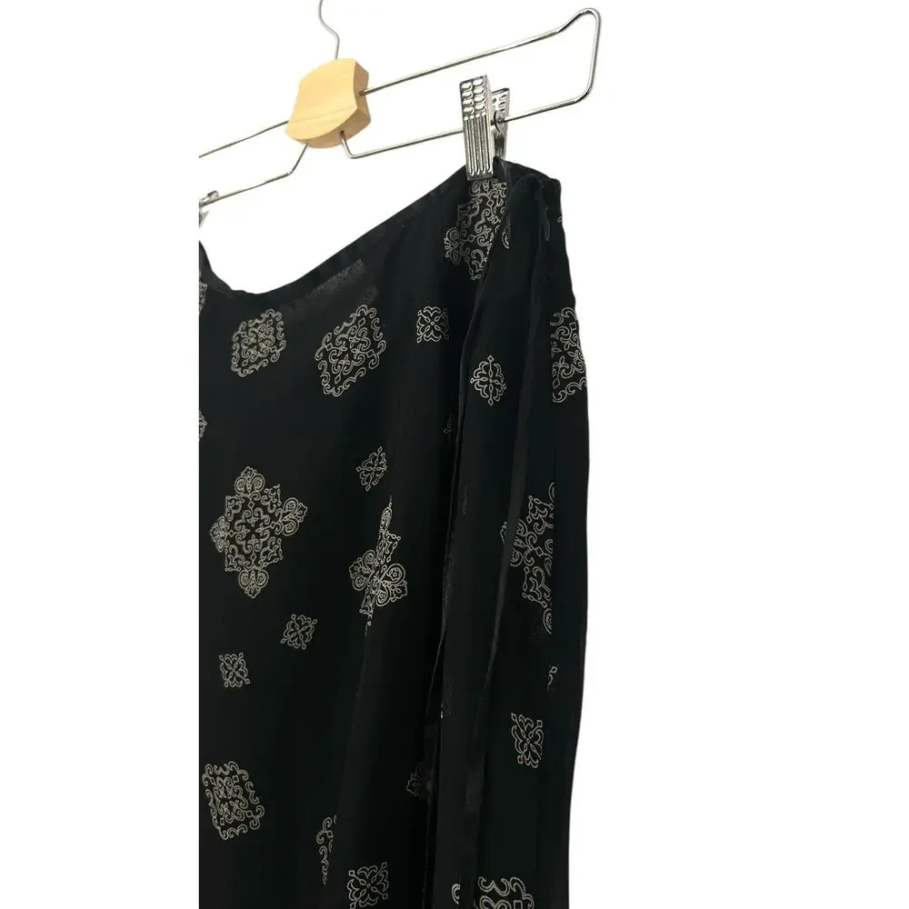 Vintage 90s 100% Silk Black Midi Skirt Geometric Whimsigoth M - Picture 8 of 9